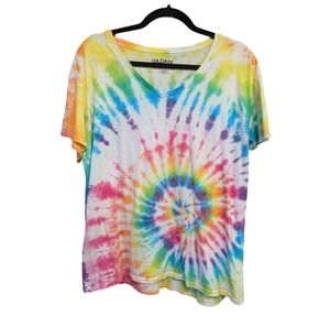 Handmade multi color spiral tie dye t-shirt v-neck 2XL